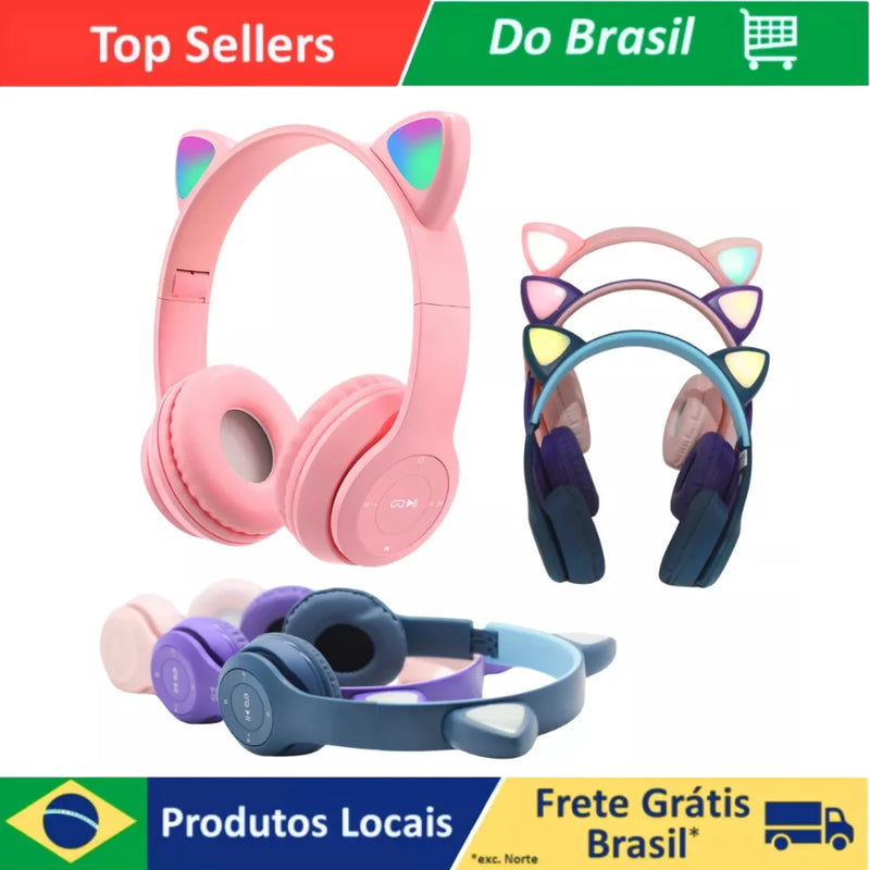 Fone Bluetooth Gatinho com LED – Várias Cores, Conforto e Diversão!